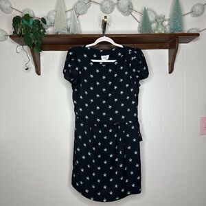 Jody Women's Star Pattern Puff Sleeve Blouson Mini Dress Black Medium